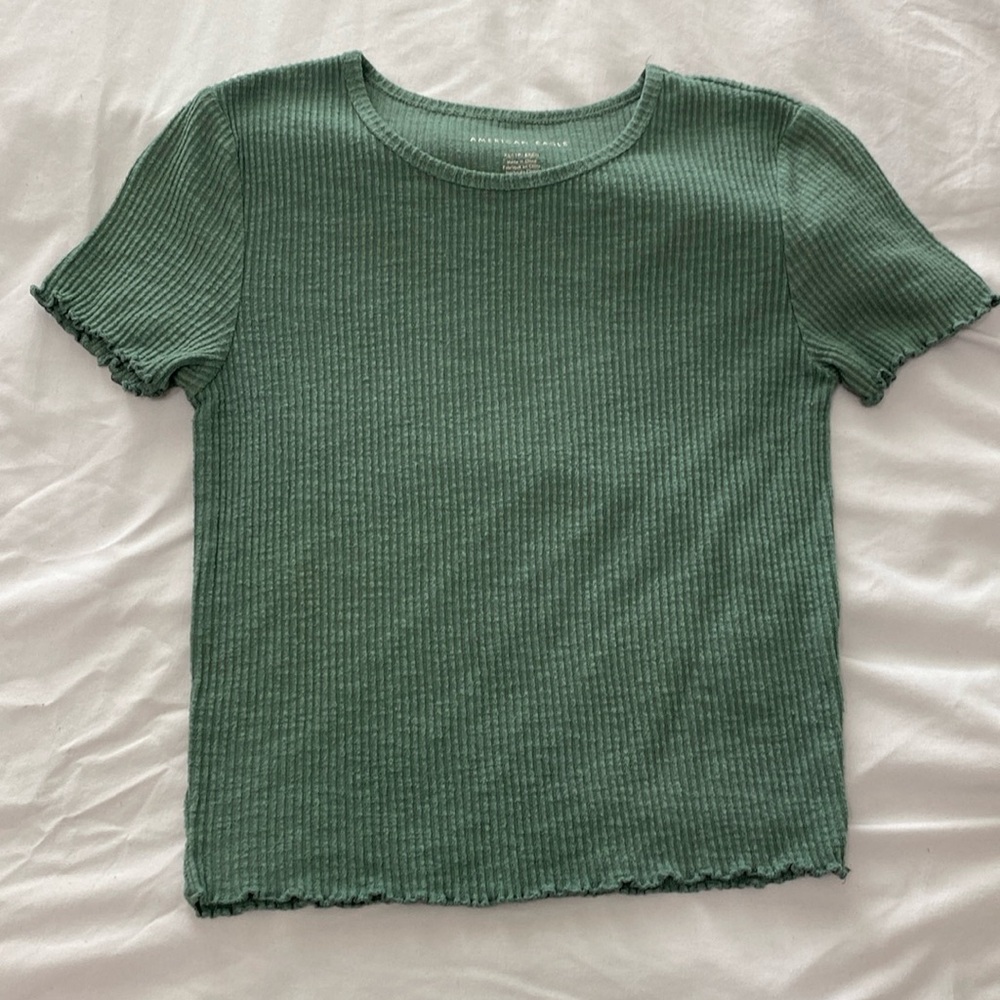 American Eagle Green Ribbed T-Shirt, Size XS